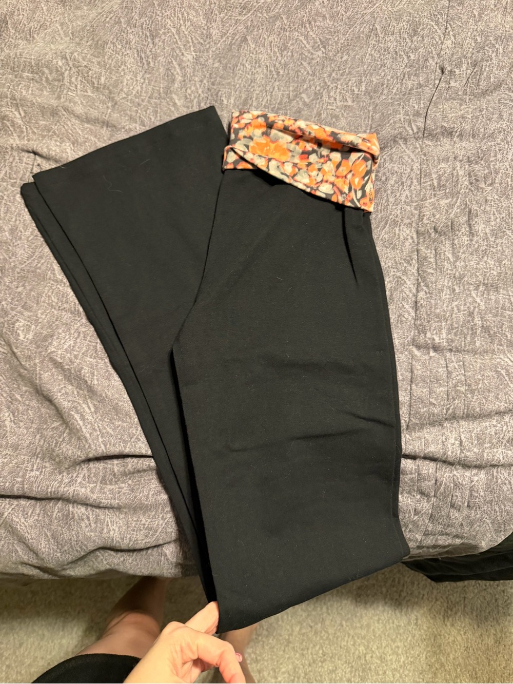 Victoria's Secret Black Boot Cut Pants with Orange Floral Waistband